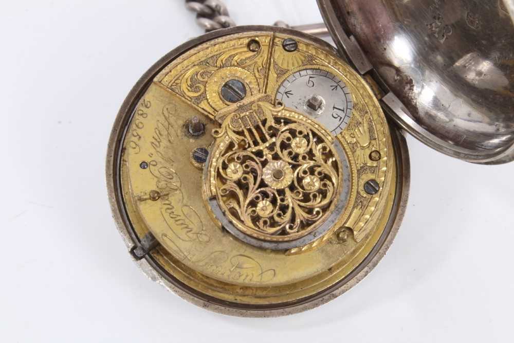 Georgian silver pair cased pocket watch and silver watch chain - Image 4 of 5