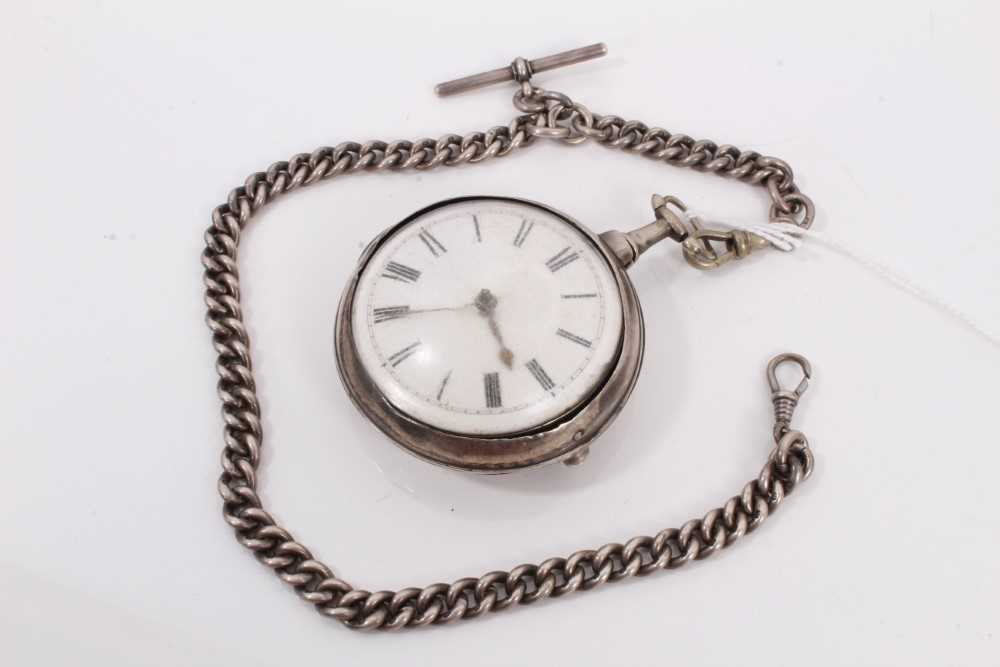 Georgian silver pair cased pocket watch and silver watch chain