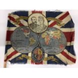 Two patriotic Union Jack flags, one printed for the Silver Jubilee of George V, the other with an im