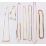 Group of 18ct gold jewellery to include a long chain, 'leaf' necklace and matching bracelet, and fou