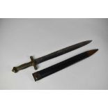 19th century French gladius-type sidearm with brass hilt, leaf shaped blade by Talabot Paris in bras