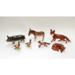 Selection of Beswick animals including foxes, pheasants, ducks, donkey, pig etc
