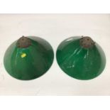 Pair of green glass ceiling light shades