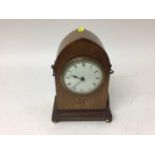 Edwardian inlaid mahogany mantel clock, the domed case with twin brass handles, 23cm high