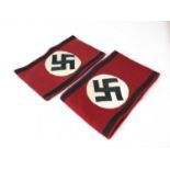 Two replica Nazi SS armbands with stitched SS labels to interiors. (2)