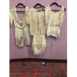 1920's sheer beaded tunic, similar tunic with cord work and lace inserts , red beaded flapper dress