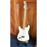 Fender Stratocaster left-handed electric six string guitar, official contour body in white/cream , m
