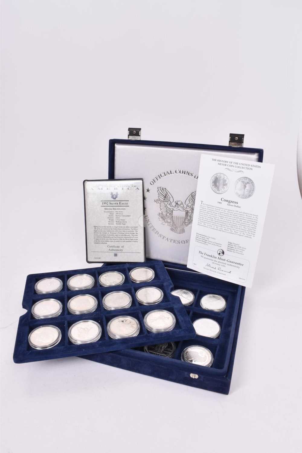 U.S.A - Mixed encapsulated silver Dollars to include Morgan x 2, late 20th century commemoratives x