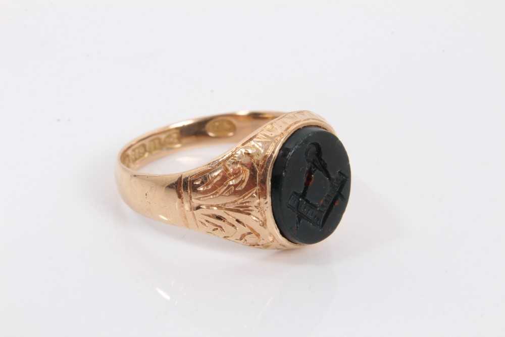 Victorian 9ct rose gold Masonic signet ring (Chester 1891) - Bild 2 aus 2