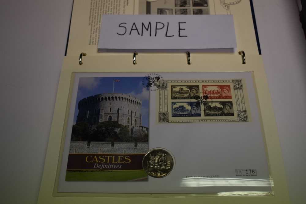 World - Mixed presentation coin/stamp covers contained in eight albums to include silver issues (Qty