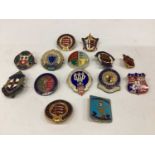 Quantity of football and bowls enamel badges, mostly of local interest, and a group of enamel badges