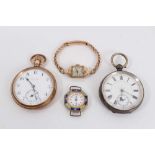 Ladies 9ct gold cased Verity wristwatch on 9ct gold bracelet, Stayte gold plated pocket watch, silve