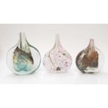 Isle of Wight glass fish vase with original sticker, plus two others (3)