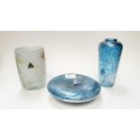 Isle of Wight art glass vase, with original sticker, together with another glass vase and a large pa