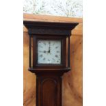 George III oak and fruitwood crossbanded longcase clock, with pendulum and one weight