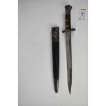 British Lee Metford 1888 Pattern bayonet with steel mounted leather scabbard