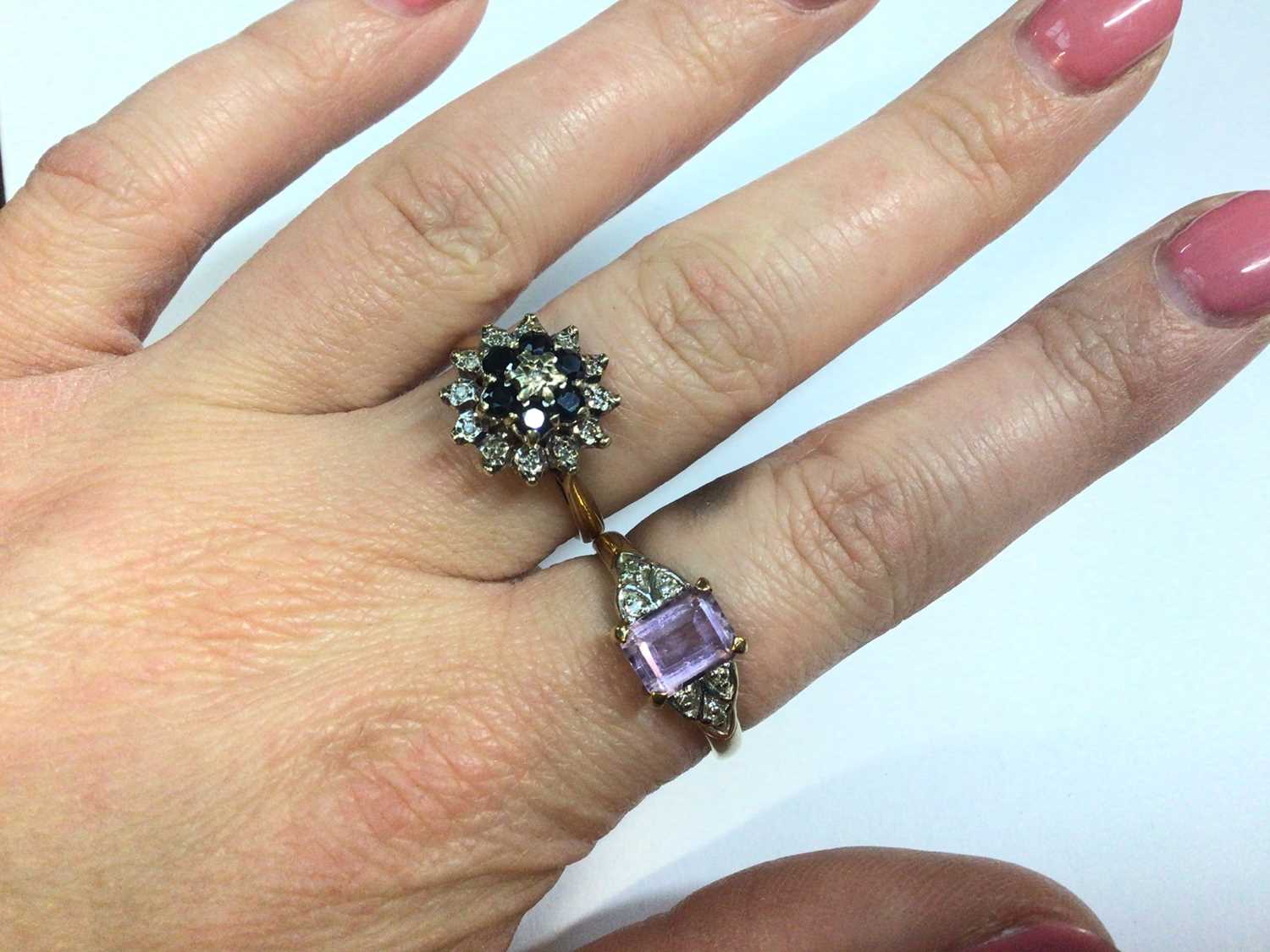 9ct gold sapphire and diamond cluster ring and 9ct gold amethyst and diamond dress ring - Image 2 of 2