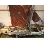 Large and impressive scratch built wooden model of a Thames sailing barge, approx. 148cm in length