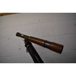 Second World War period British military three draw scope on tripod, the scope marked 'Tel. Sct. Reg