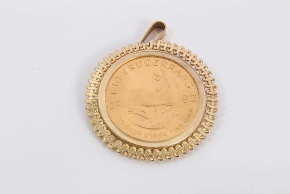 Gold 1/10 Krugerrand, 1982, in yellow metal pendant mount