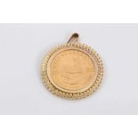 Gold 1/10 Krugerrand, 1982, in yellow metal pendant mount