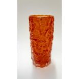 Whitefriars Tangerine textured bark vase, designed by Geoffrey Baxter, 19cm high