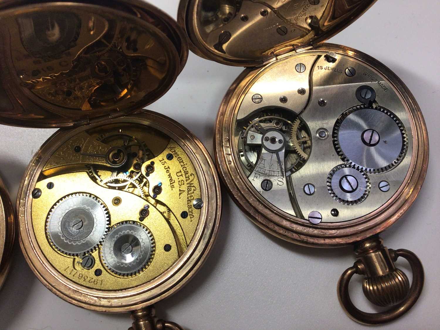 Four gold plated pocket watches to include Waltham USA full hunter, Neva, Prescott England and one o - Bild 4 aus 4