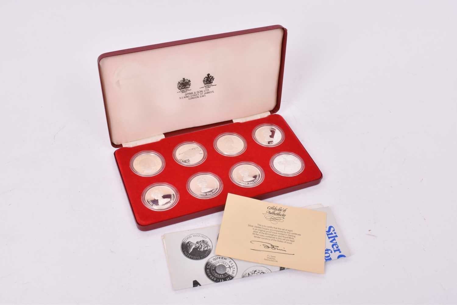 World - Spink silver proof eight Crown coin set Queen's Silver Jubilee 1977 (N.B. In case of issue w