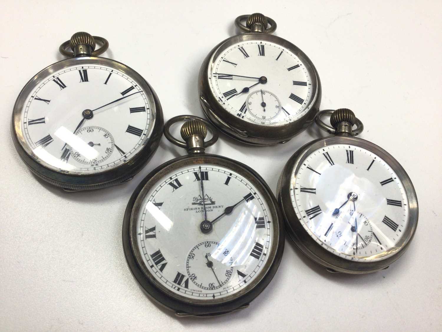 Four silver cased pocket watches