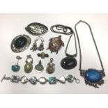 Group silver and white metal jewellery set with semi precious gem stones