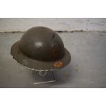 Second World War British Military MKII Steel Helmet with green painted finish and NFS (National Fire