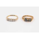 18ct gold diamond five stone ring and Georgian 18ct gold mourning ring with missing centre