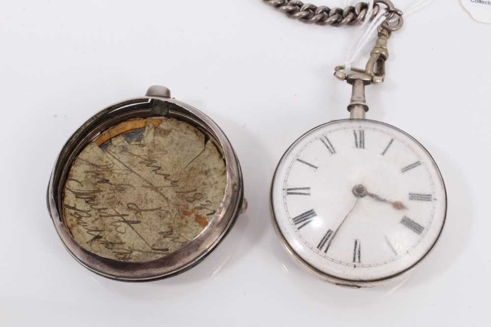 Georgian silver pair cased pocket watch and silver watch chain - Image 2 of 5