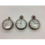 Three silver cased manual wind pocket watches with enamel dials