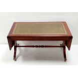 Mahogany Leather Top Miniature Sofa Table Fully Extended 142cm W 50cm D 49cm H