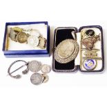 A small quantity of silver and white metal jewellery including coin set bracelet and cufflinks,