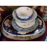 A selection of ceramic items including large 19th Century Crown Derby platter with staple repairs,