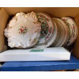 A box containing a quantity of ceramic items including Minton Cheviot pattern plates, hand painted