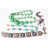 A small quantity of jewellery including a white metal Paris souvenir bracelet, natural turquoise