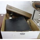 A box containing a quantity of silver plated items, cased sets and other loose cutlery, etc.