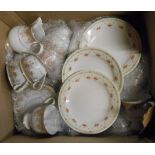 A box containing a Noritake Morning Dual part tea set and another similar Court china part tea set