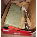 A box containing a quantity of assorted silver plated and other cutlery, etc.