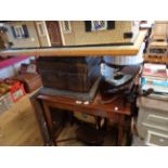 A vintage Columbia stained oak gramophone case - sold with a mahogany wine table a/f