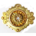 An antique high carat yellow metal mourning brooch, set with diamond - boxed