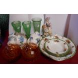 An assortment of ceramics and glassware including pair of Art Deco press moulded glass vases,