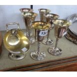 A set of six Pinder Brothers silver plated goblets - sold with a coal helmet pattern sugar bowl with