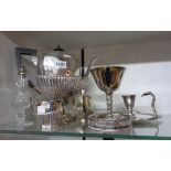 A quantity of silver plated items including coffee pot and coaster, etc.