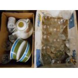 Three boxes containing a quantity of assorted ceramics and glassware including J. G. Meakin tureens,