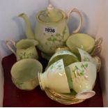 A vintage Royal Albert coffee set in the Laurentian Snowdrop pattern comprising coffee pot, six cups