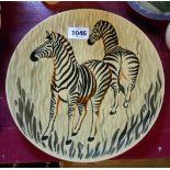 A vintage South African Drostdy Ware pottery plaque decorated with hand painted zebras